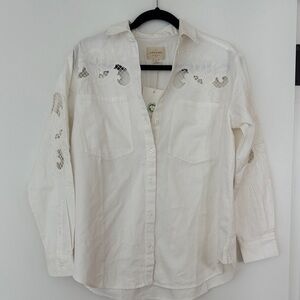 White Embroidered Button-Up Shirt